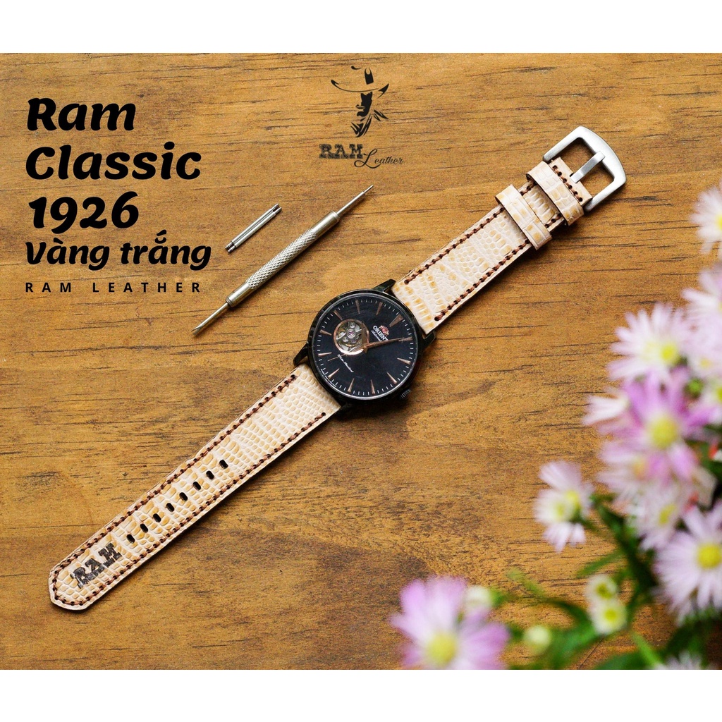 Dây Đồng Hồ Da Thật RAM Leather 1926 Da Bò Vân Kỳ Đà Trắng Bền Đẹp