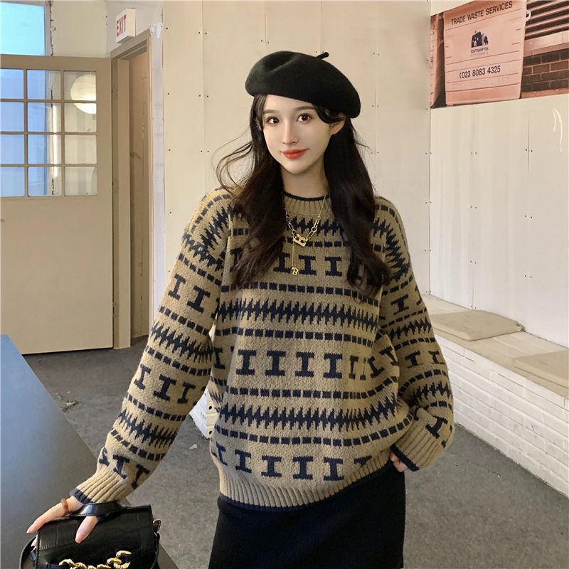 Áo len tay dài cổ tròn phong cách Hàn Quốc thời trang cho nữ