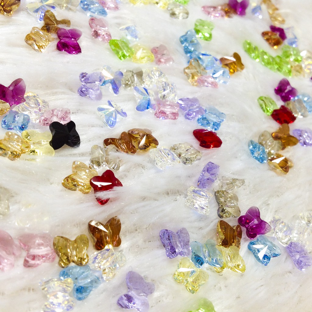 Hạt đá pha lê hình bươm cao cấp nhiều màu size 6mm lấp lánh cườm xỏ vòng tay