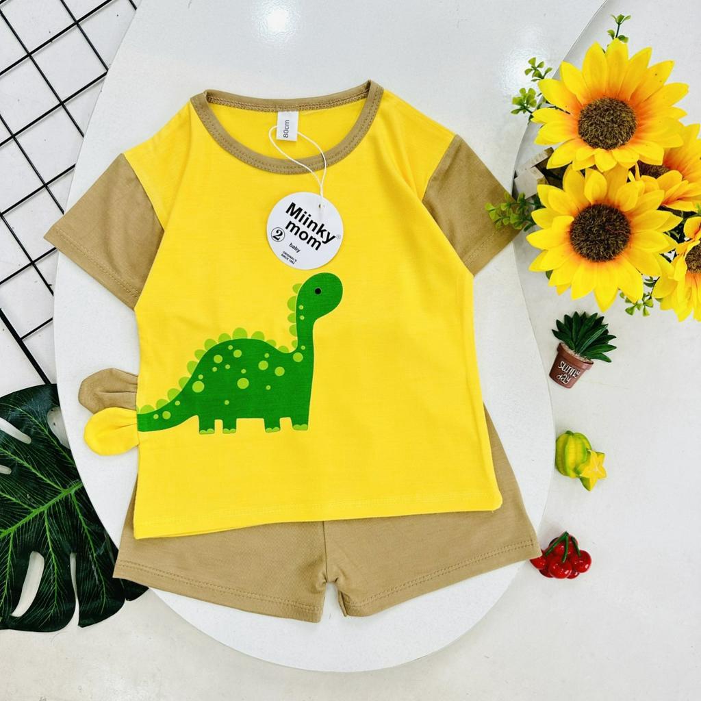Quần áo trẻ em Bộ cộc tay ngắn tay bé trai, bé gái vải thun lanh minky mom tai thú siêu cute