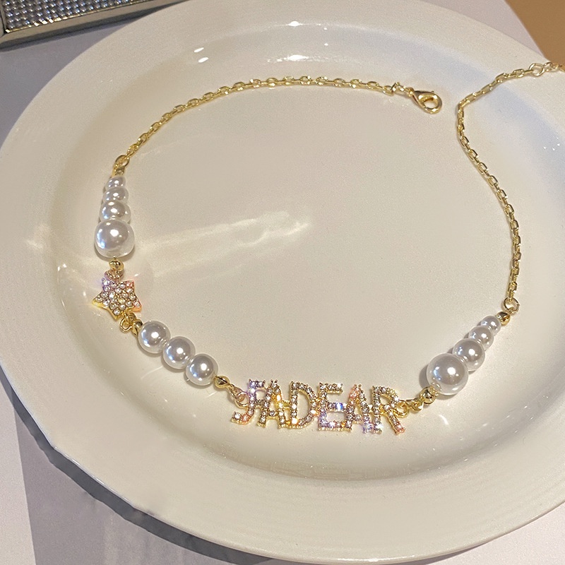 Vòng cổ Ngọc Trai Mặt Chữ Cái Sang Trọng Thời Trang Hàn Quốc Cao Cấp Cho Nữ