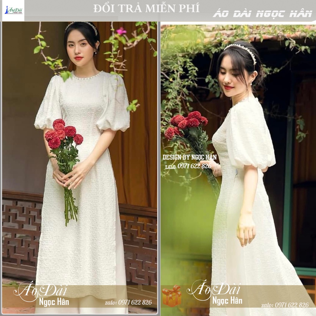 Áo Dài Cách Tân Nữ Sương Mai Tay Ngắn Bồng SM01