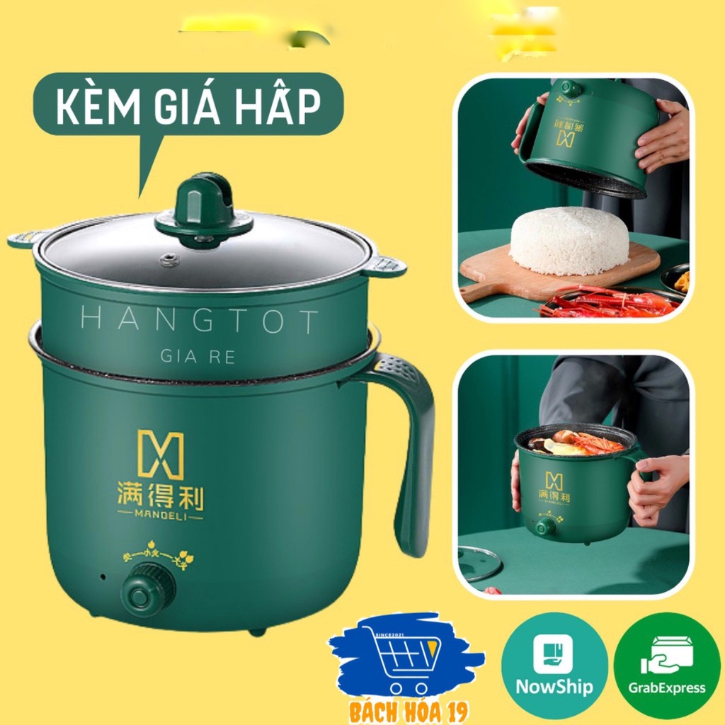 Nồi Lẩu Mini / Núm Xoay 2 NẤC NHIỆT Kèm Giá Hấp 1,8L, Ca Nấu Mì,Nấu Cơm Đa Năng (2 Tầng núm xoay)-ảnh thật