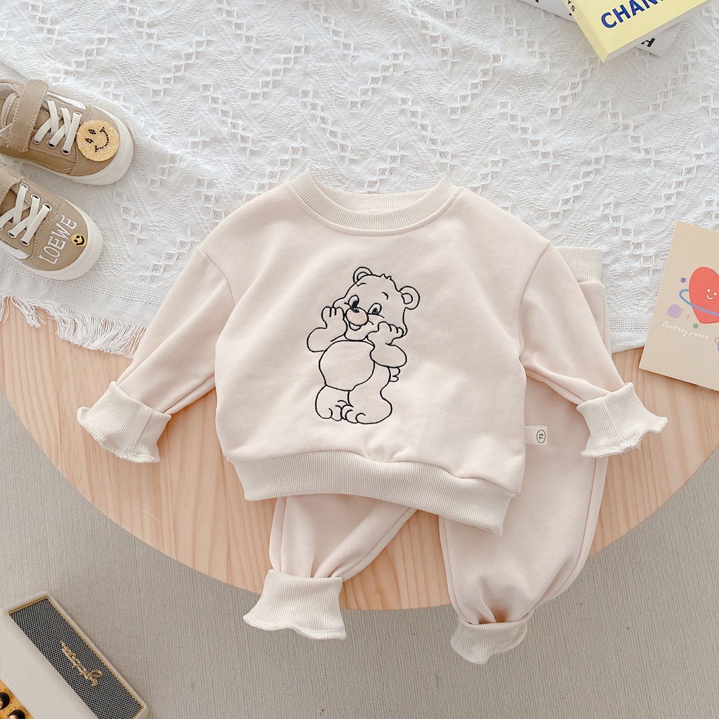 Bộ Nỉ In Hình Chú Gấu Béo Cho Bé, Bộ Thu Đông Chất Nỉ Da Cá Cao Cấp Cho bé trai từ 7-18kg - LILA KIDS