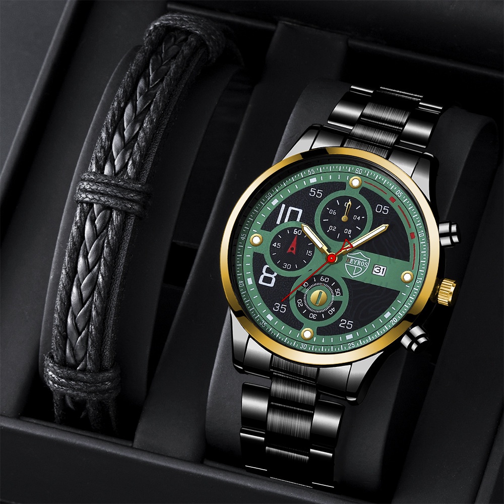 Đồng Hồ Đeo Tay Thạch Anh Dạ Quang Dây Thép Phối Da Thời Trang 2022 Cho Nam