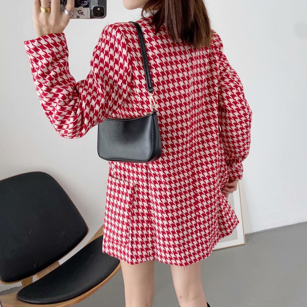 ÁO BLAZER ZARA NỮ HOẠ TIẾT HOUNDSTOOTH MÀU ĐỎ TRẮNG | BigBuy360 - bigbuy360.vn