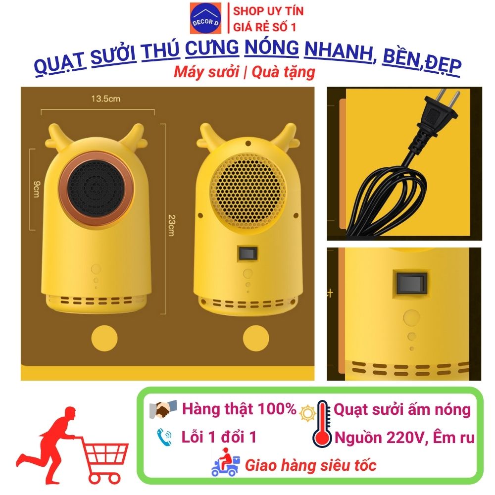 Quạt sưởi mini thú cưng để bàn ấm nhanh, công suất lớn, chạy cực êm - Phù hợp văn phòng, phòng ngủ, decor