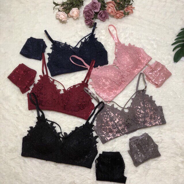 [Mã WAMST111 giảm 15k đơn 99k] Bộ đồ lót ren đệm mỏng dây đan ngực sexy (5 màu) | BigBuy360 - bigbuy360.vn