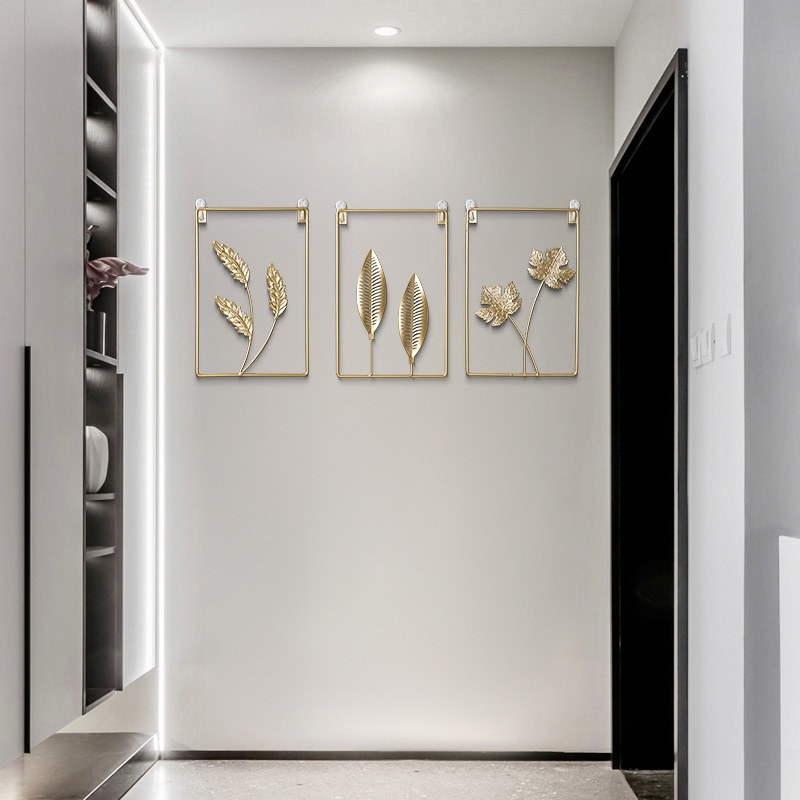 Khung tranh kim loại mạ vàng hình hoa lá treo tường trang trí phong cách bắc âu