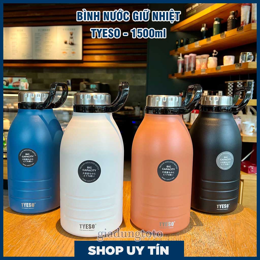 Bình Nước Giữ Nhiệt TYESO 1500ml Inox 304 Cao Cấp, Mặt Ngoài Nhám, Giữ Nhiệt 8-12 Tiếng