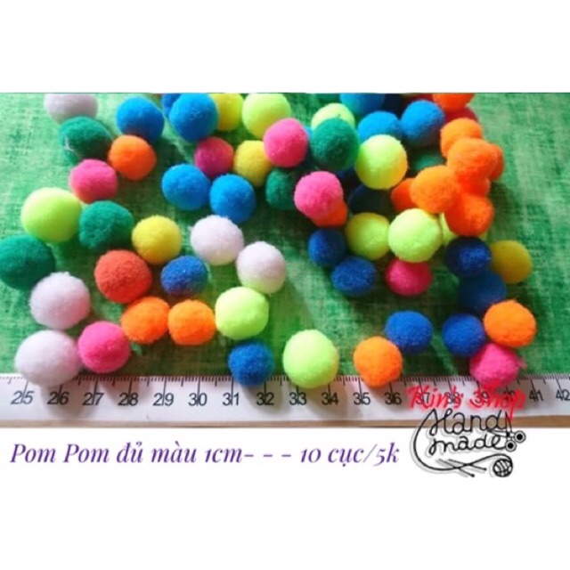 Pom pom, cục bông nhiều màu dùng trang trí sản phẩm handmade độc lạ, phụ liệu may mặc