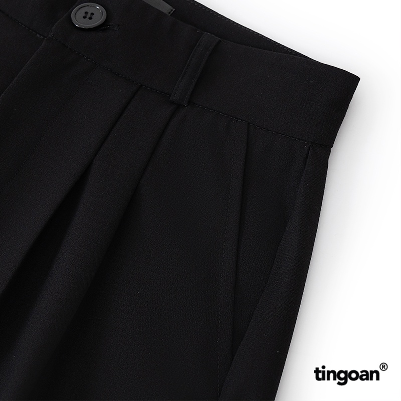 TINGOAN® - Quần cạp cao chiết ly eo dáng ống suông rộng đen THUNDERCLOUD PANTS/BL phiên bản mới nhất tháng 10.2023