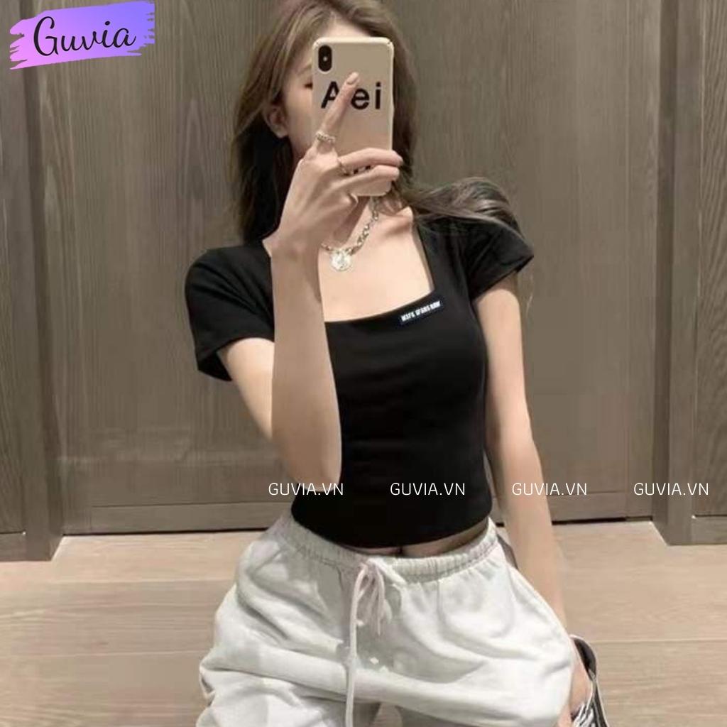 Áo Croptop Nữ Cổ Vuông LOGO Tay Ngắn Ôm Body Sexy Chất Thun Tăm Trẻ Trung GUVIA | BigBuy360 - bigbuy360.vn