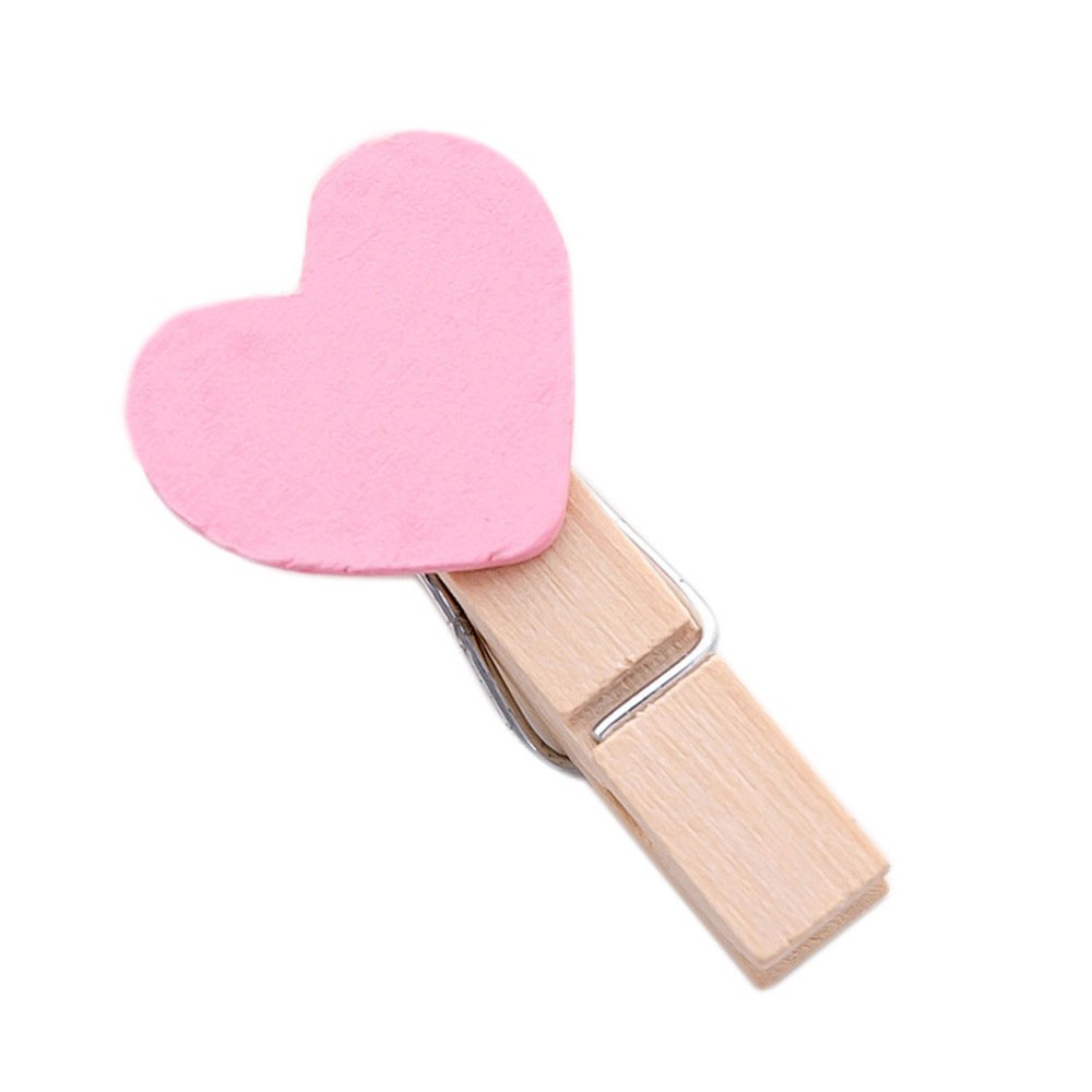 Kẹp gỗ dùng trang trí hình ảnh mini trái tim màu hồng độc đáo