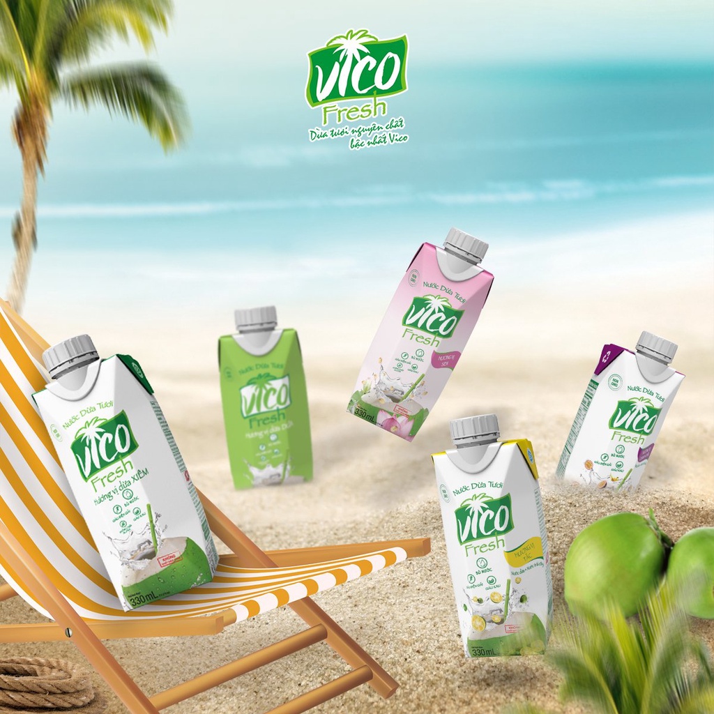 Thùng 24 Hộp Nước Dừa Tươi Vico Fresh 330ml - Vị Dừa Dứa