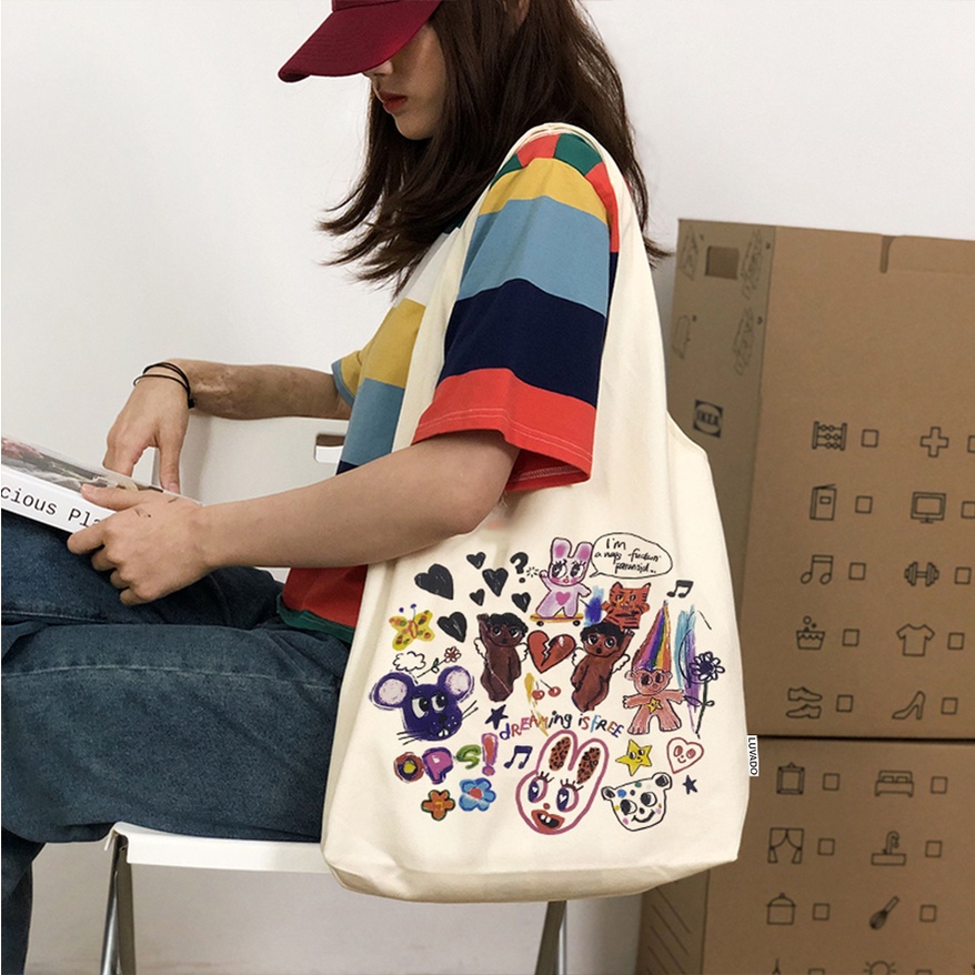 Túi tote trơn vải đeo chéo đi học canvas mềm giá rẻ LOT STORE TX791