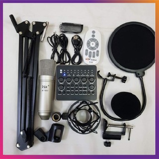 Combo mic thu âm ISK AT100 sound card v10 hát live stream, karaoke giá rẻ