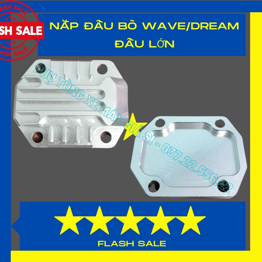 Nắp đầu bò Wave/Dream đầu lớn 5 món nhôm CNC