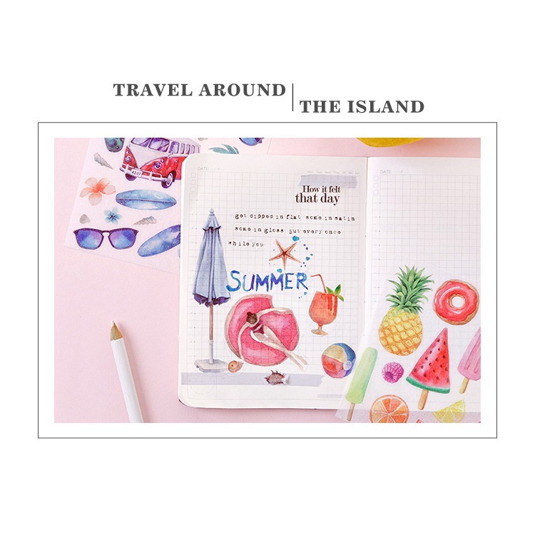 Enjoymore 🍁 Set 2 Tấm Dán Nhiều Chủ Đề Travel, Summer, Dream, Flower Sticker Trang Trí Sổ Tay Scrapbook Bullet Journal