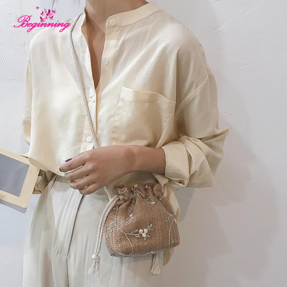 Beginning - Túi dệt kim đeo chéo thêu hoa xinh xắn dành cho nữ