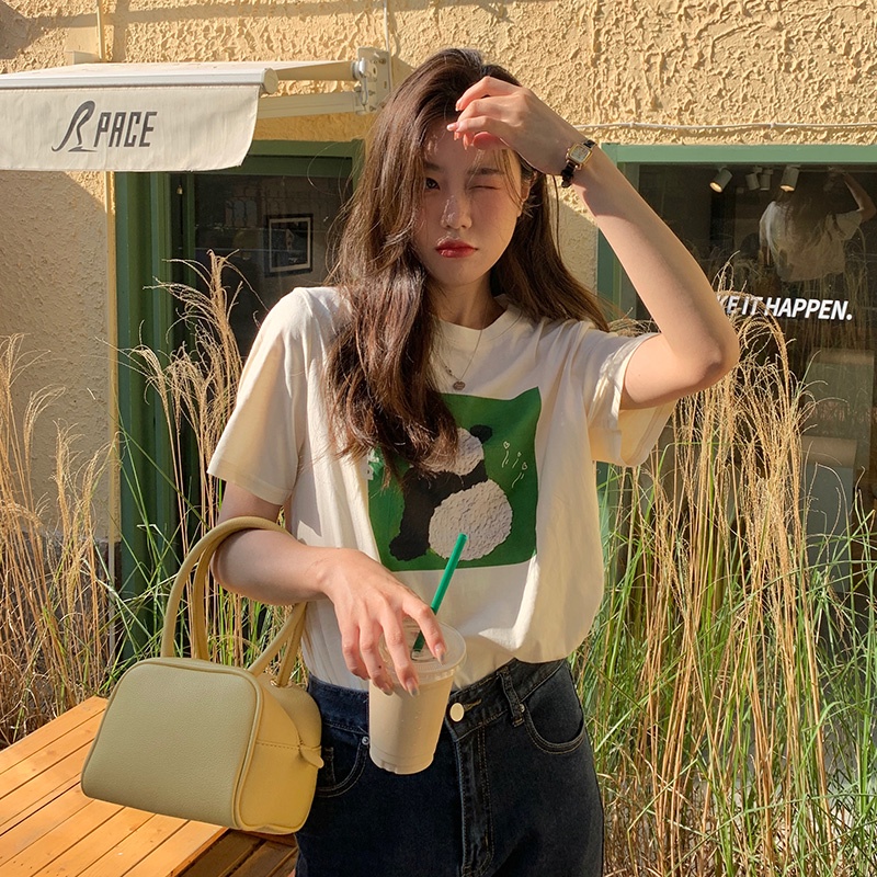 Áo thun SUXI tay ngắn cổ tròn họa tiết động vật thiết kế dáng rộng thoải mái