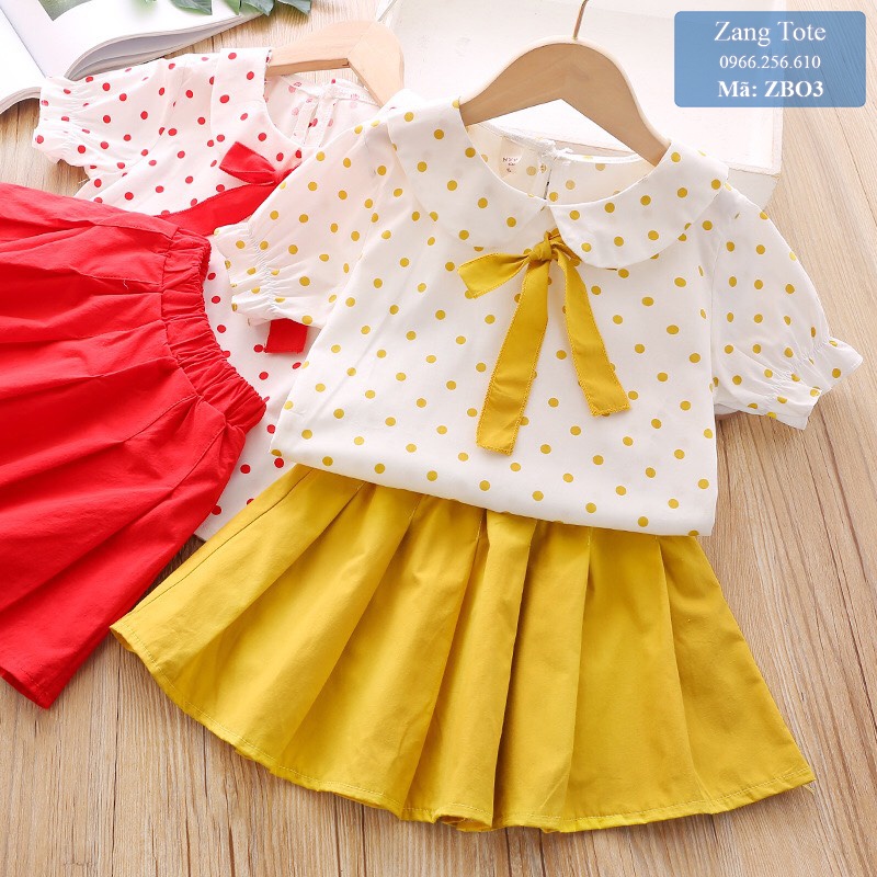 ZBO3 - Bộ set chấm bi áo chân váy cho bé gái vải voan + thô cao cấp - Zang Tote