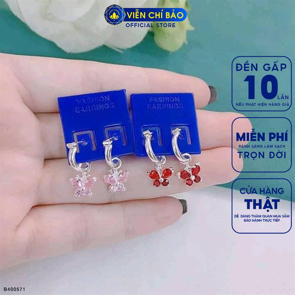 Bông tai bạc nữ cánh bướm hồng trẻ em chất liệu S925 thời trang phụ kiện trang sức nữ Viễn Chí Bảo B400032