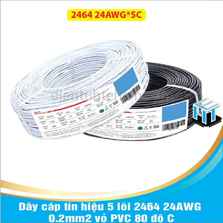 Dây cáp tín hiệu 5 lõi 2464 24AWG 0.2mm2 vỏ PVC 80 độ C(1 MÉT)