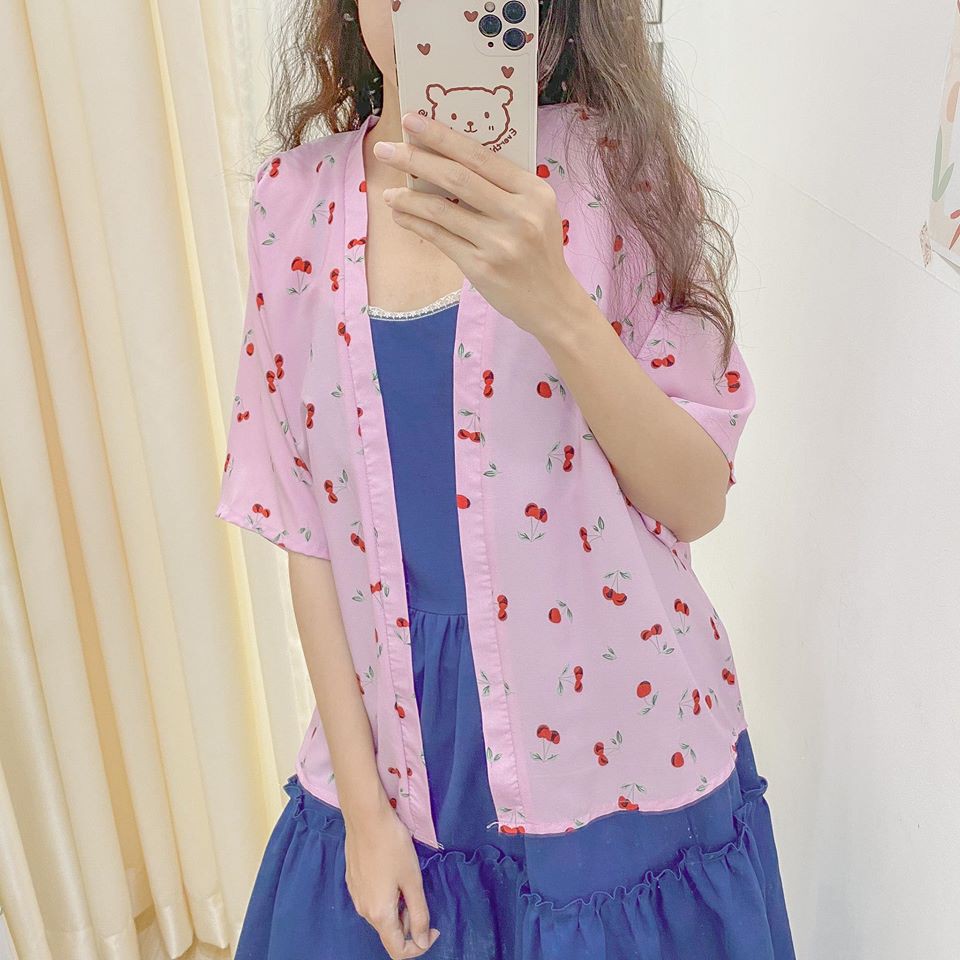 Sumire Store Áo Kimono Quả cherry Tím