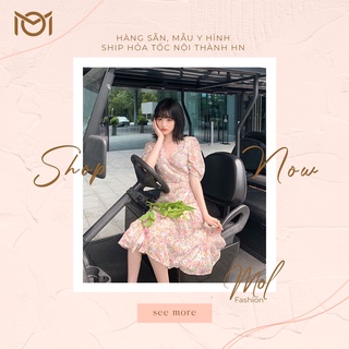 Váy hoa nhí cổ v đầm hoa nữ tay bèo dáng dài váy vintage