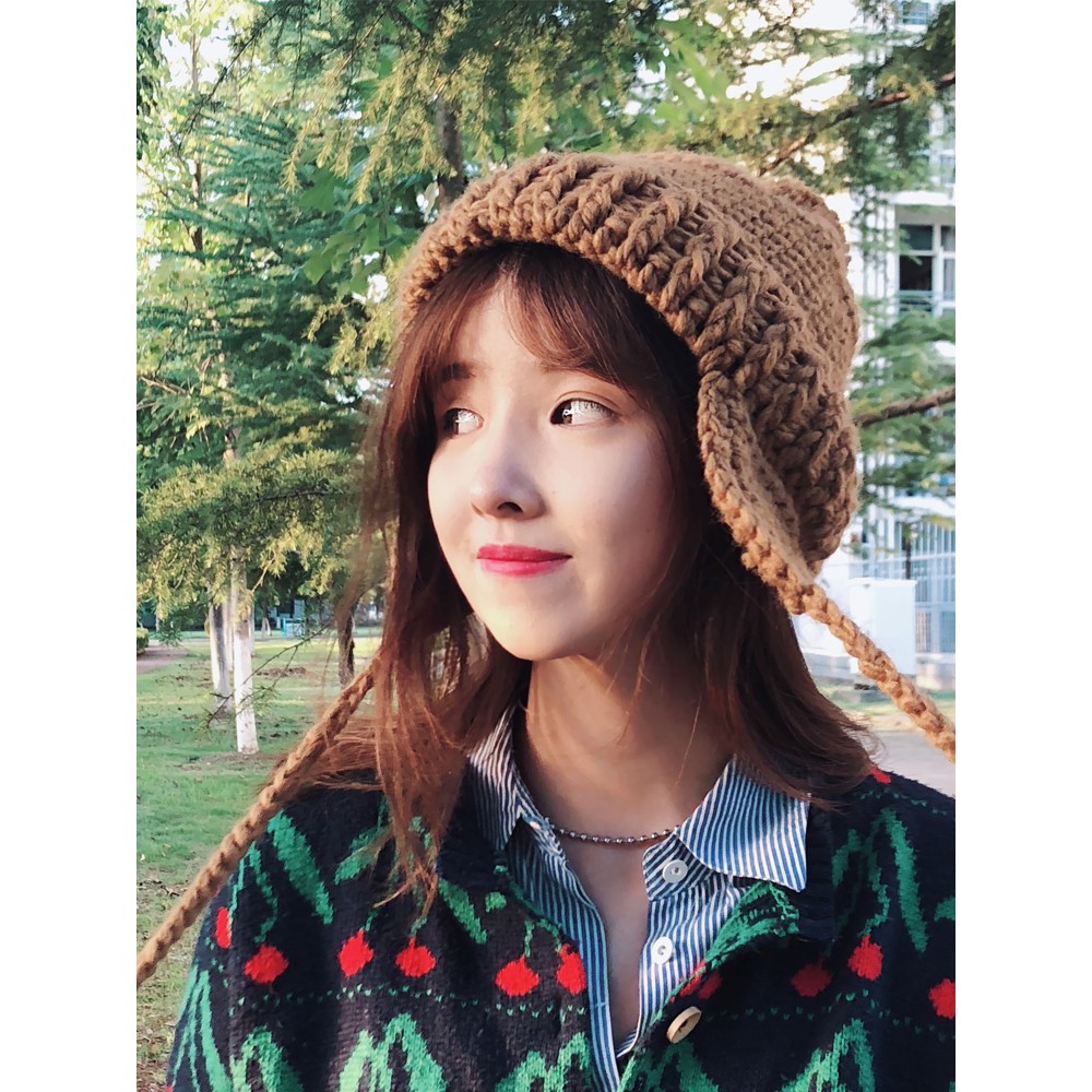 Mũ Len Dệt Kim Màu Trơn Phong Cách Hàn Quốc Dễ Thương Thời Trang Mùa Đông Cho Nữ