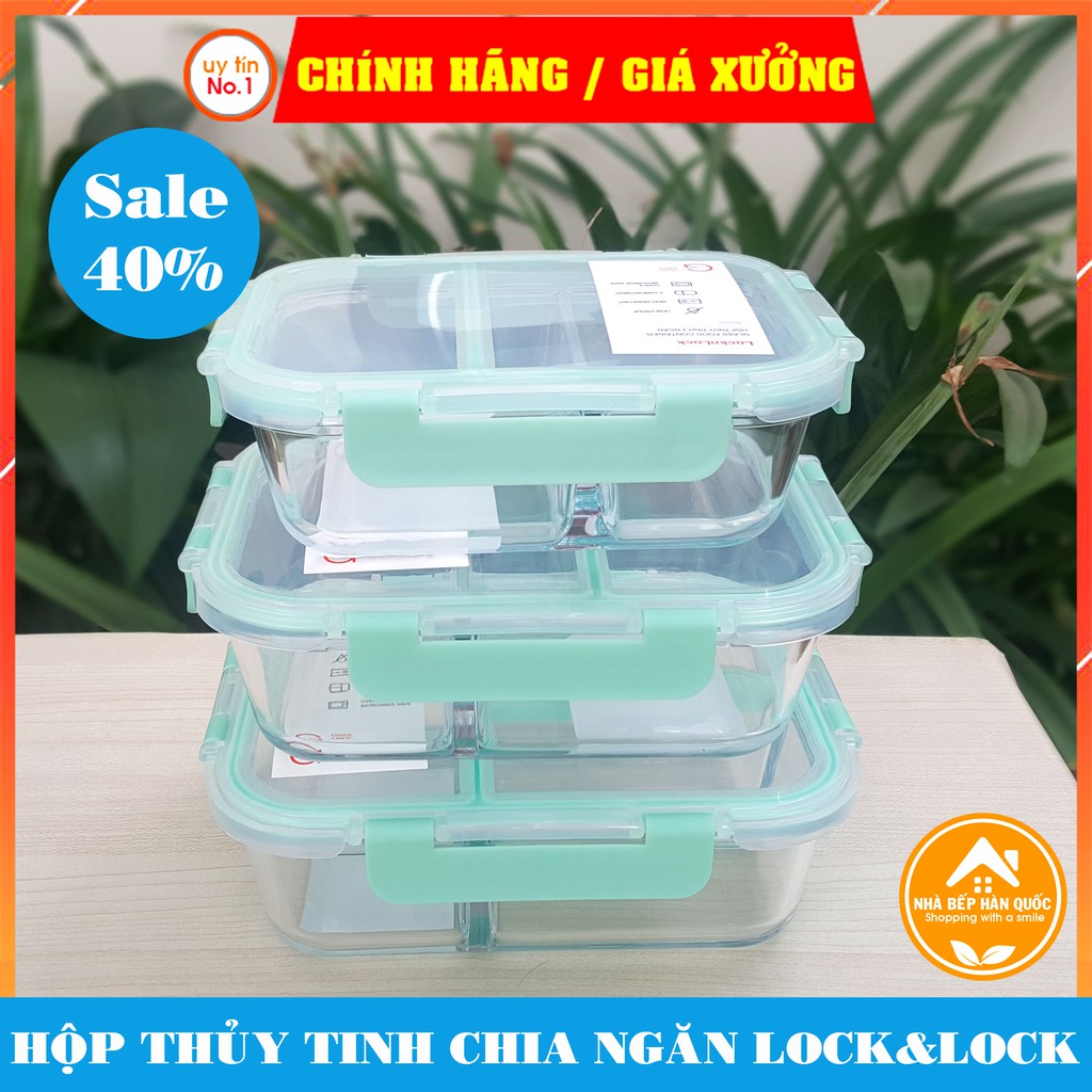 Hộp đựng thực phẩm, hộp đựng thức ăn bằng thủy tinh chia 2 ngăn 3 ngăn chịu nhiệt Lock&lock LLG456 -LLG457 - LLG458