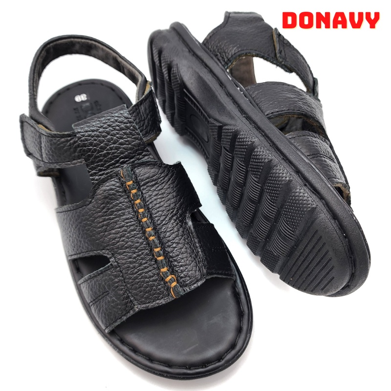 Giày quai hậu nam da bò thật 100% DONAVY, Khâu đế chắc chắn, đế cao su cao 03cm, chống trơn trượt - D.SANDANL