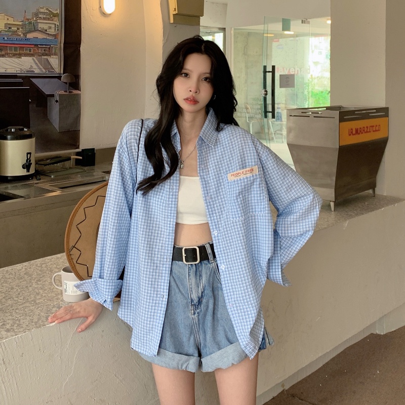 SUXI Áo Sơ Mi Dài Tay Chống Nắng Họa Tiết Ca Rô Thời Trang Dành Cho Nữ