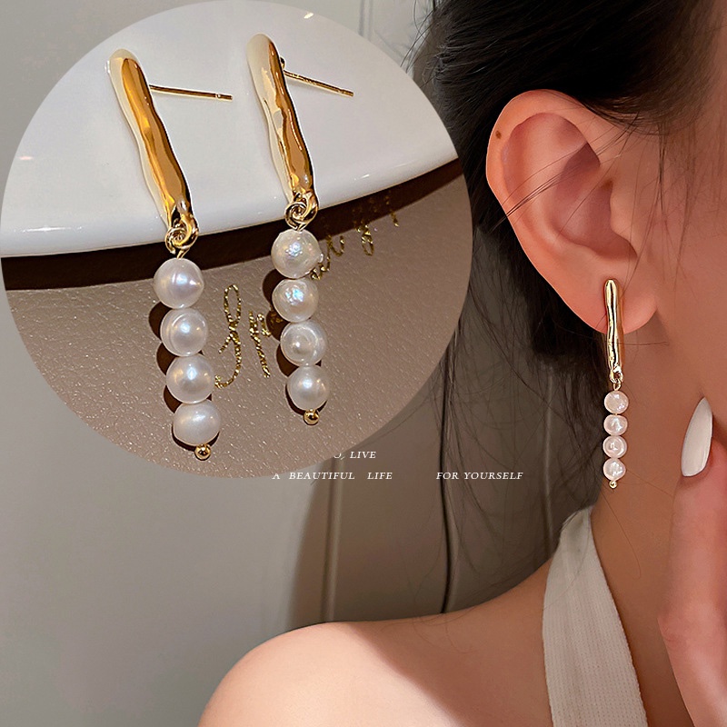 Bông Tai Mạ Bạc 925 Đính Ngọc Trai Sang Trọng Phong Cách Retro Hàn Quốc