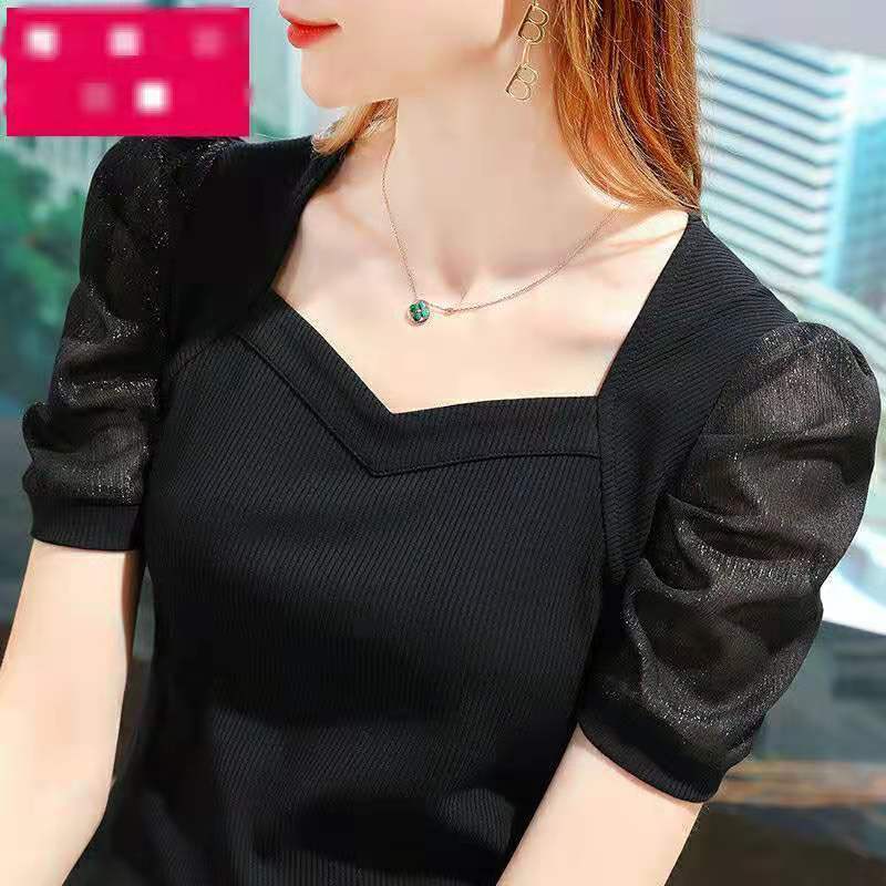 Áo Thun Tay Ngắn Phồng Dáng Ôm Vải Lụa Lạnh Thời Trang Mùa Hè Phong Cách Hàn Quốc Mới Cho Nữ
