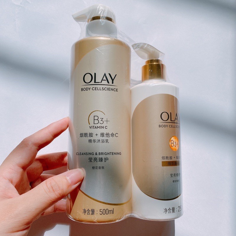 Set 500ml Sữa Tắm Olay B3+Vit C &amp; 250ml Dưỡng Thể Niacinamide dưỡng ẩm trắng da