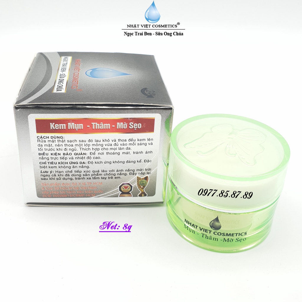 Kem mụn - Xóa thâm - Mờ sẹo dưỡng chất Ngọc t.rai đen - Sữa ong chúa V-3 Nhật Việt Cosmetics (8g)