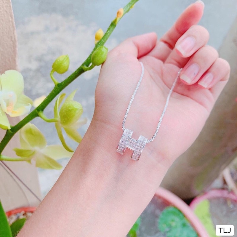 Dây chuyền nữ bạc thật mặt chữ H đính đá sang chảnh - Kho sỉ bạc Nhất Linh