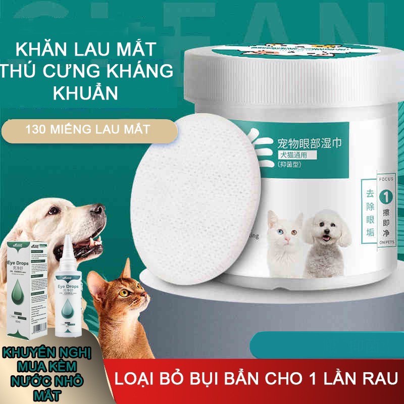 Khăn lau, bông lau vệ sinh tai vệ sinh mắt cho chó mèo Hộp 130 miếng
