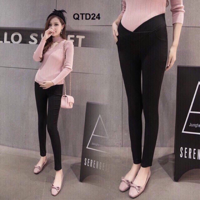 Quần legging bầu cạp chéo cotton co dãn