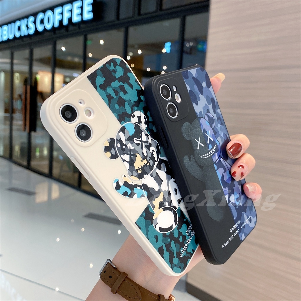 Ốp điện thoại tpu silicon viền vuông họa tiết bearbrick rằn ri thích hợp cho iPhone 13 Pro Max 12 11 6 6s 7 8 Plus XR XS