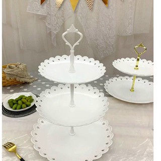 Đĩa bày hoa quả, bành kẹo thiết kế 3 tầng bằng sứ cách điệu độc đáo - Bộ khay nhựa để bàn trang trí không gian bàn ăn