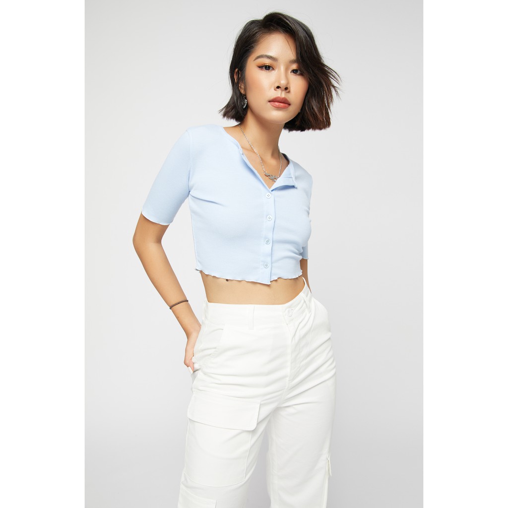 Áo Croptop Cài Nút xanh nữ BLMDE