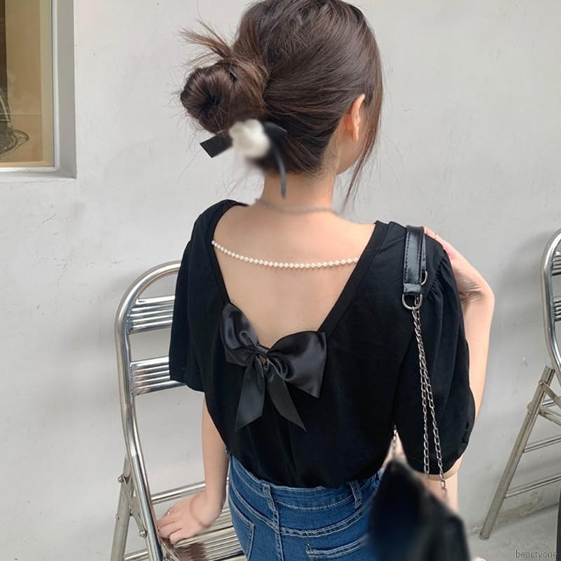 Áo Thun Nữ Tay Ngắn Hở Lưng Màu Trơn Thời Trang Hàn Quốc Gợi Cảm | BigBuy360 - bigbuy360.vn