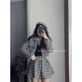 Set áo khoác + chân váy dạ PP houndstooth mimee