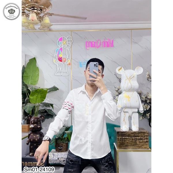 Áo sơ mi nam Thome Browne in hình ở tay cao cấp-Sơ mi nam hàng đẹp