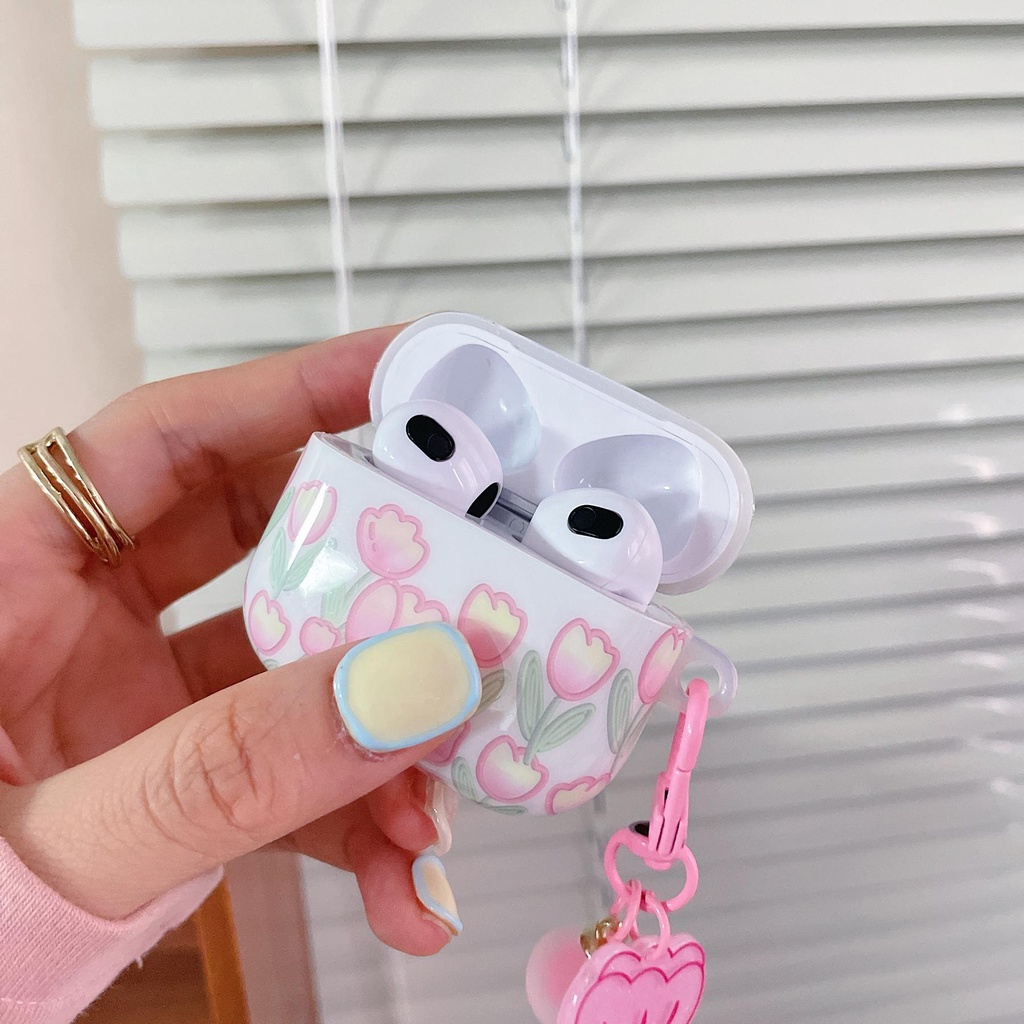 Vỏ Bảo Vệ Hộp Sạc Tai Nghe AirPods Pro 1 / 2 3 2021 gen3 Bằng Silicon tpu Mềm Chống Rơi Hình Kẹp Màu Hồng Đơn Giản