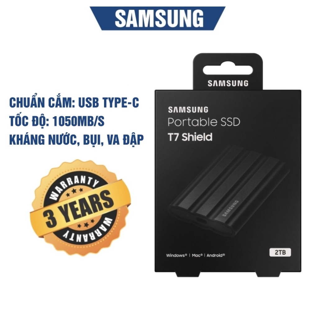 Ổ cứng di động SSD Samsung T7 SHIELD 2TB Màu Đen