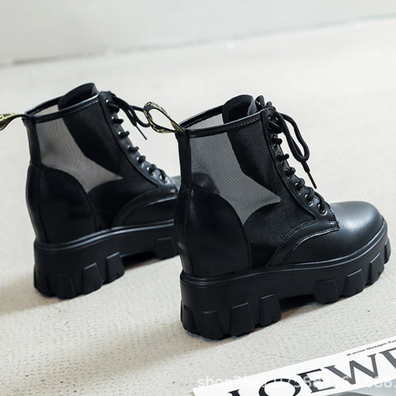 Giày Boots Đế Xuồng 8cm Da PU phối lưới PB425-1116